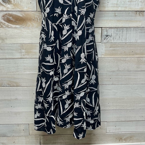 Ann Taylor Dress Womens 14 Blue White Linen Blend Halter Embroidered Pineapple - Picture 4 of 13